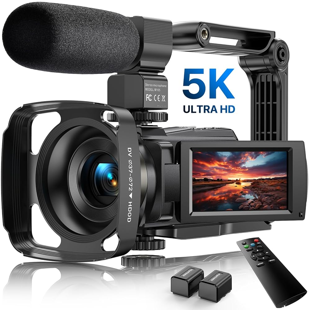 5K Video Camera Camcorder 48MP Wifi IR Night Vision Vlogging Camera,16X Digital Zoom Touchscreen Camera, 6Axis Anti-Shake with External Microphone, Lens Hood, Stabiliser, Remote...