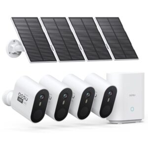 AOSU 3K/5MP Solar Security Cameras Outdoor Wireless, Ultra HD Video Home Security System 4-Cam Kit with 166° Ultra Wide Angle, Cam-to-Cam Sync, Color Night Vision, Spotlight &...