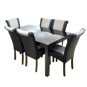 DINING SET 6 SEAT GLASS TOP WOODEN LEGS HF-DS 996