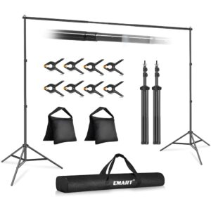 EMART Backdrop Stand 10x7ft(WxH) Photo Studio Adjustable Background Stand Support kit with 2 Crossbars, 8 Clamps, 2 Sandbags and Carry Bag for Parties, Events Decoration,...