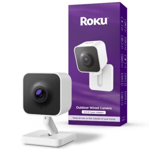 Roku New Outdoor Camera 2024 - Home Security - IP65 Weather Resistant Wired Security Camera & Pet Monitor with 1080p HD Night Vision, Works with Alexa & Google, WDR, Motion &...