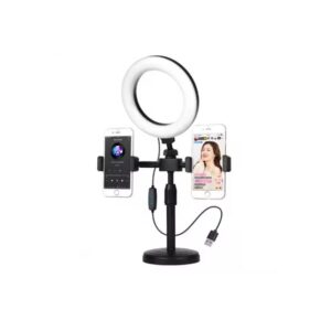 Mini Ring Light with Double Clamp Table Top Size for Blogging Ring Light, Stand, Remote - Black