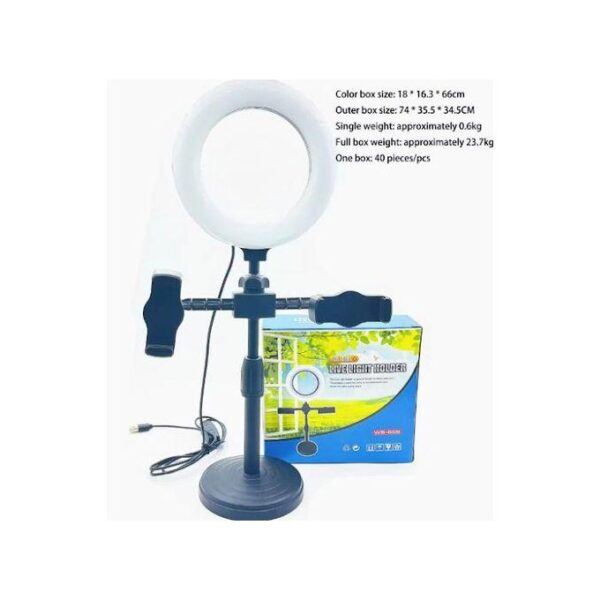 Mini Ring Light with Double Clamp Table Top Size for Blogging Ring Light, Stand, Remote - Black - Image 2