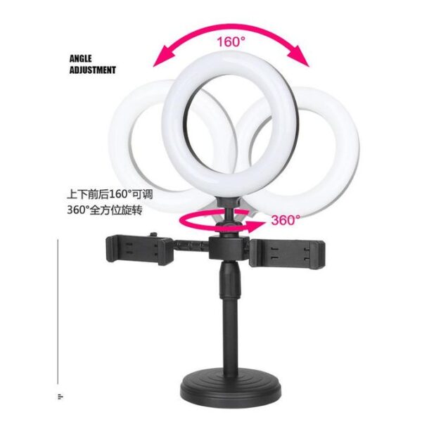 Mini Ring Light with Double Clamp Table Top Size for Blogging Ring Light, Stand, Remote - Black - Image 4
