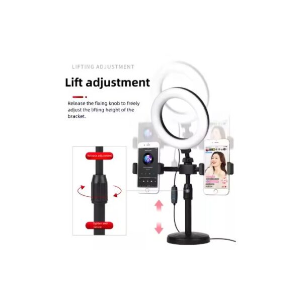 Mini Ring Light with Double Clamp Table Top Size for Blogging Ring Light, Stand, Remote - Black - Image 5