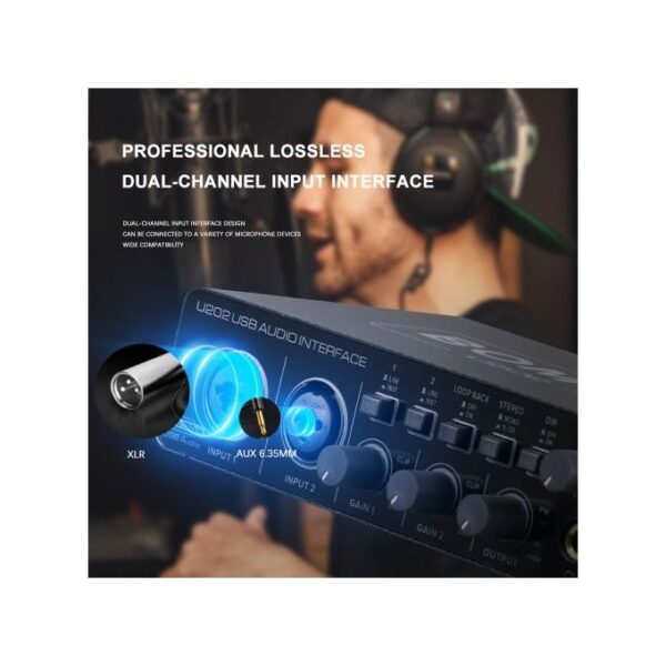 BOMGE U202 USB Audio Interface With Mic Preamplifier XLR/TSR/TS Ports,48V,32-Bit/192kHz Resolution For Computer Recording,Streaming ,Podcasting - Image 4