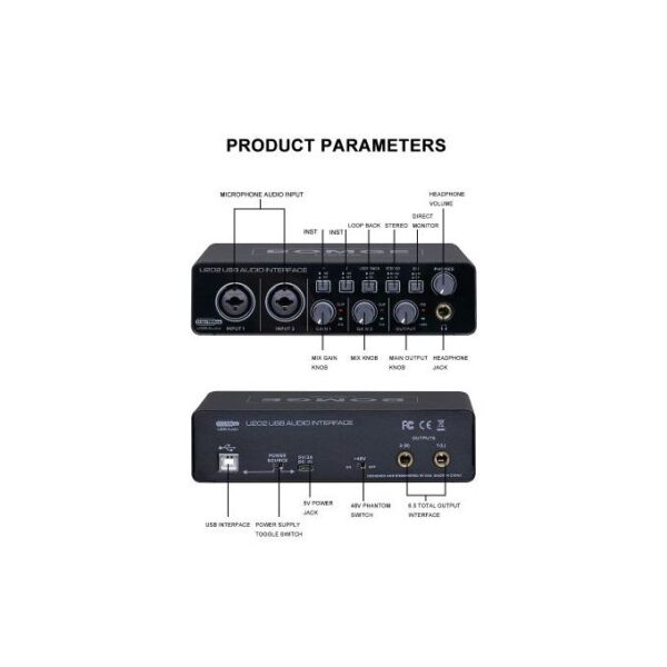 BOMGE U202 USB Audio Interface With Mic Preamplifier XLR/TSR/TS Ports,48V,32-Bit/192kHz Resolution For Computer Recording,Streaming ,Podcasting - Image 2