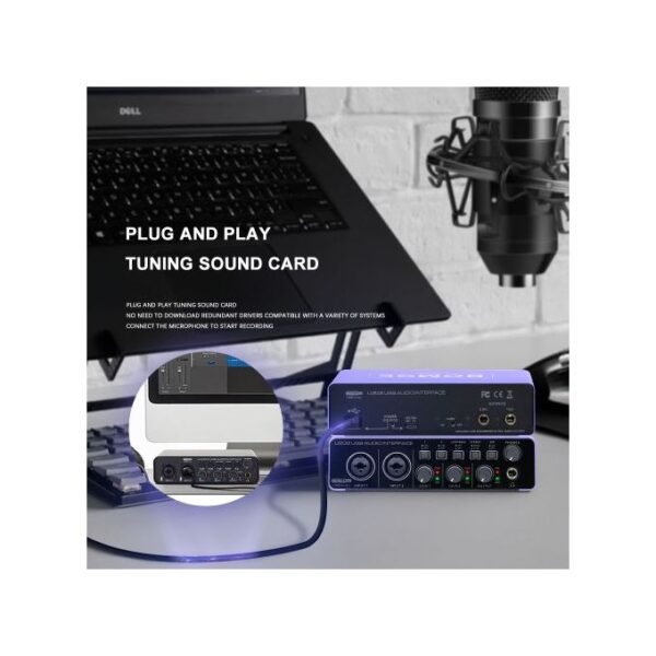 Bomge U202 USB Audio Interface With Mic Preamplifier XLR/TSR/TS Ports,48V,32-Bit/192kHz Resolution For Computer Recording,Streaming ,Podcasting - Image 3
