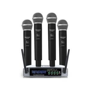 Bomge 4 Channel Professional Wireless Microphone System With Cordless 4 Handheld Mics, Ideal For Home Party Singing Karaoke Meeting Church Event TV Speaker