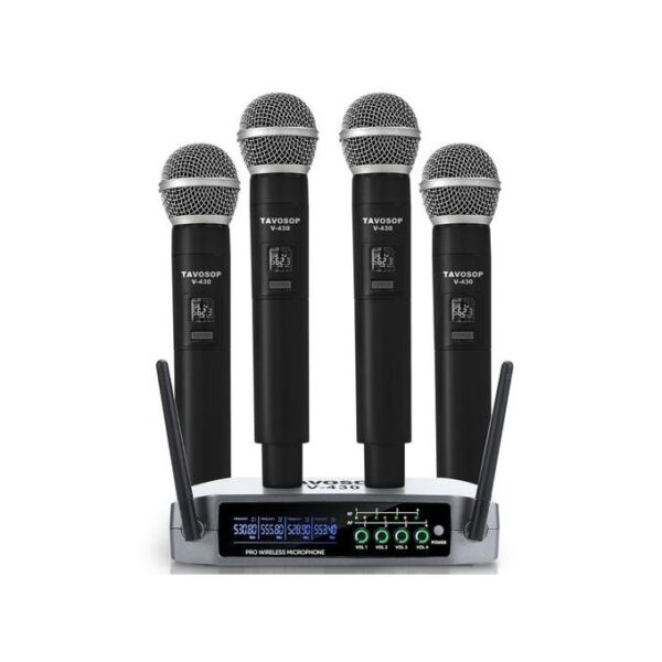 Bomge 4 Channel Professional Wireless Microphone System With Cordless 4 Handheld Mics, Ideal For Home Party Singing Karaoke Meeting Church Event TV Speaker