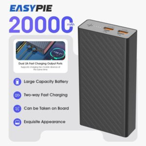 EASYPIE EASYPIE 20000mAh Ultra Slim Power Bank 18W Fast Charging & Dual USB Ports Portable Charger for Mobile Phone