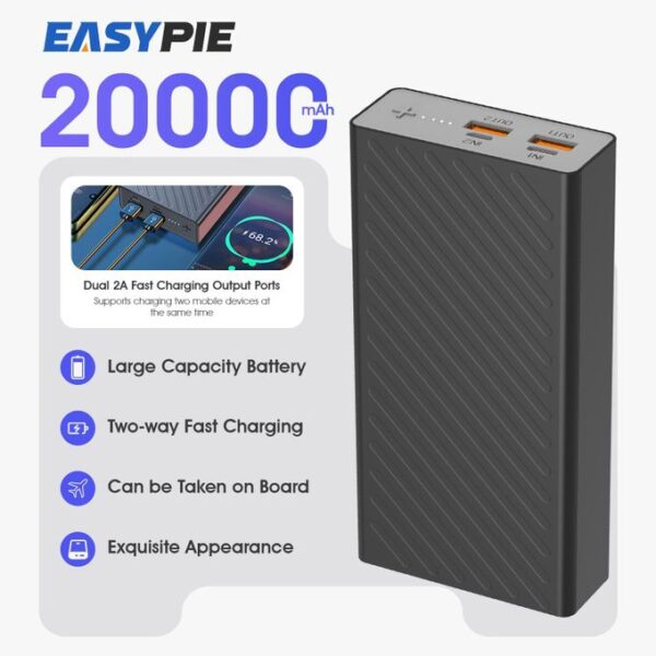 EASYPIE EASYPIE 20000mAh Ultra Slim Power Bank 18W Fast Charging & Dual USB Ports Portable Charger for Mobile Phone