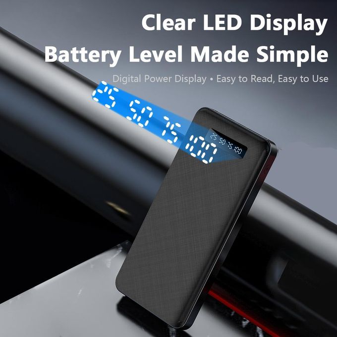 GDTINA Power Banks 20000 MAh Utra Slim Portable Fast Charger Built-in LED Light Flashlight - Black