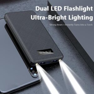 GDTINA Power Banks 20000 MAh Utra Slim Portable Fast Charger Built-in LED Light Flashlight - Black