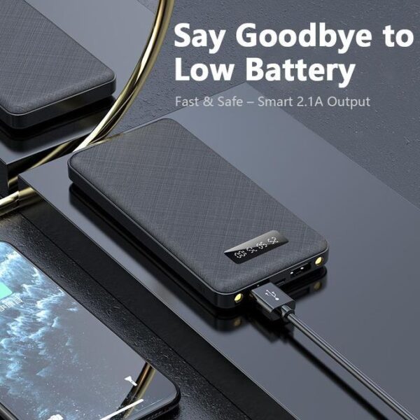 GDTINA Power Banks 20000 MAh Utra Slim Portable Fast Charger Built-in LED Light Flashlight - Black