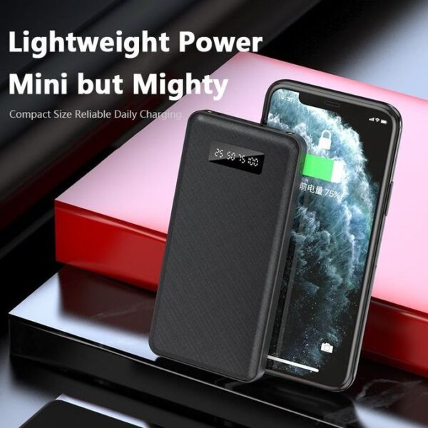 GDTINA Power Banks 20000 MAh Utra Slim Portable Fast Charger Built-in LED Light Flashlight - Black