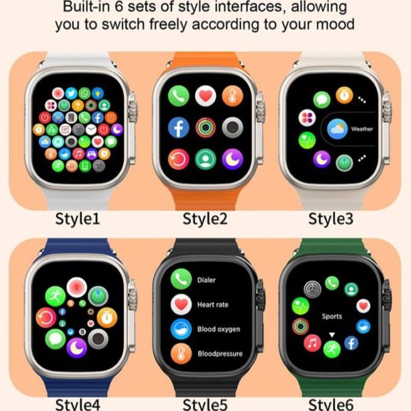 I20 Ultra Max Smart Watch Ultra 10 in1 Waterproof 7 Straps + Protective Case + Earphones - Black