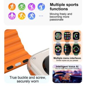 I20 Ultra Max Smart Watch Ultra 10 in1 Waterproof 7 Straps + Protective Case + Earphones - Black