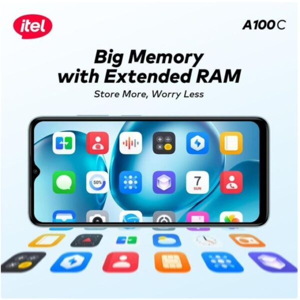 Itel A100C 64GB ROM- 3GB RAM- 8MP Rear/5MP Front- Pure Black +12 months Warranty
