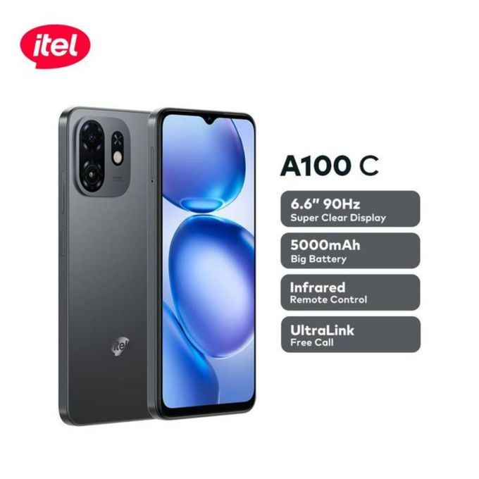 Itel A100C 64GB ROM- 3GB RAM- 8MP Rear/5MP Front- Pure Black +12 months Warranty