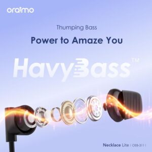 Oraimo Necklace Lite Wireless Headphones Call Vibration 30Hr Playtime - Black