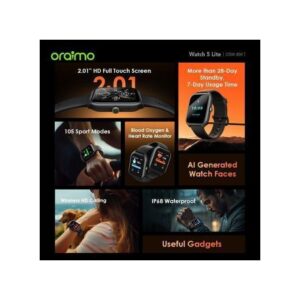 Oraimo Watch 5 Lite 2.01" HD IP68 Smart Watch -Black