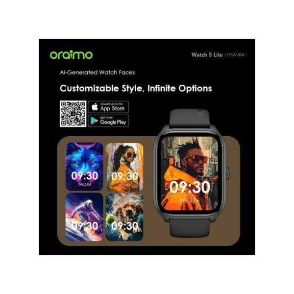 Oraimo Watch 5 Lite 2.01" HD IP68 Smart Watch -Black