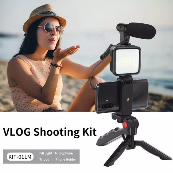 Professional Vlogging Video Shooting Kit With Mini Tripod Stand - Black