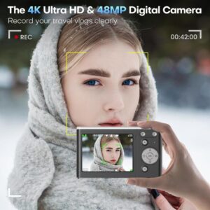 4K 50MP Digital Camera with 16x Zoom & Auto Focus – Compact Lightweight HD Camera with Fill Light for Travel, Portrait, Landscape Photography