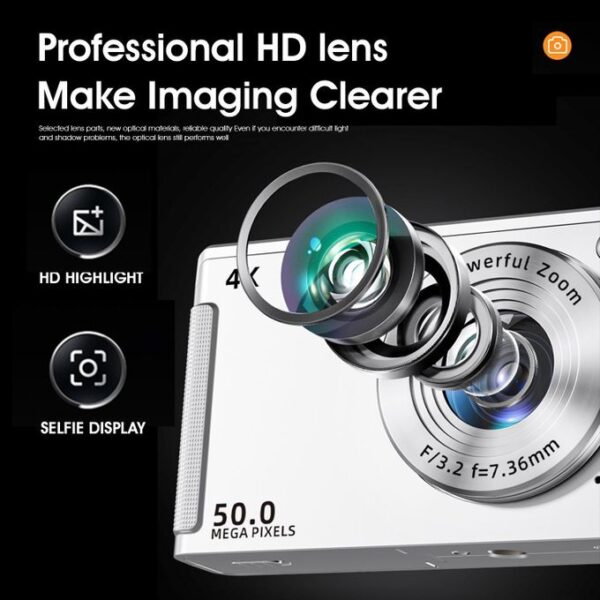 4K 50MP Digital Camera with 16x Zoom & Auto Focus – Compact Lightweight HD Camera with Fill Light for Travel, Portrait, Landscape Photography