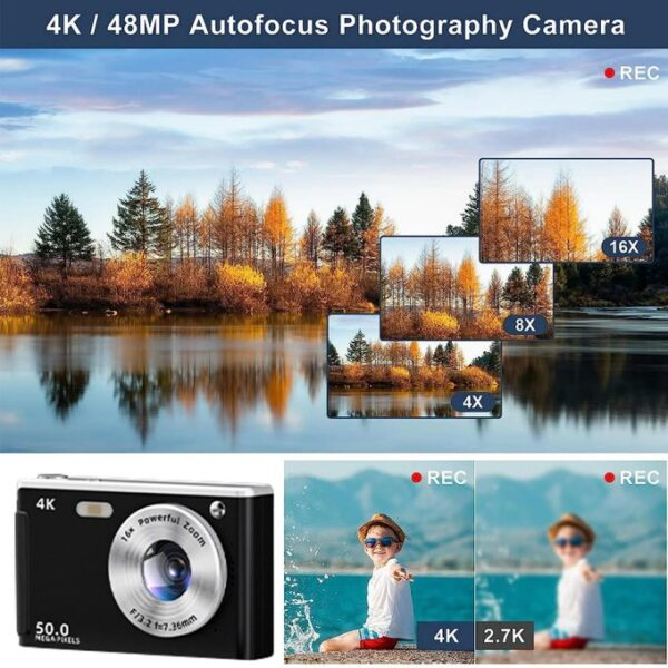 4K 50MP Digital Camera with 16x Zoom & Auto Focus – Compact Lightweight HD Camera with Fill Light for Travel, Portrait, Landscape Photography