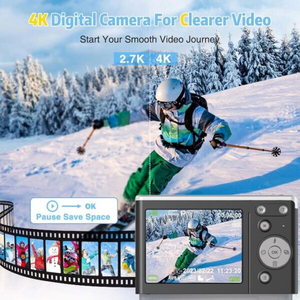 4K 50MP Digital Camera with 16x Zoom & Auto Focus – Compact Lightweight HD Camera with Fill Light for Travel, Portrait, Landscape Photography