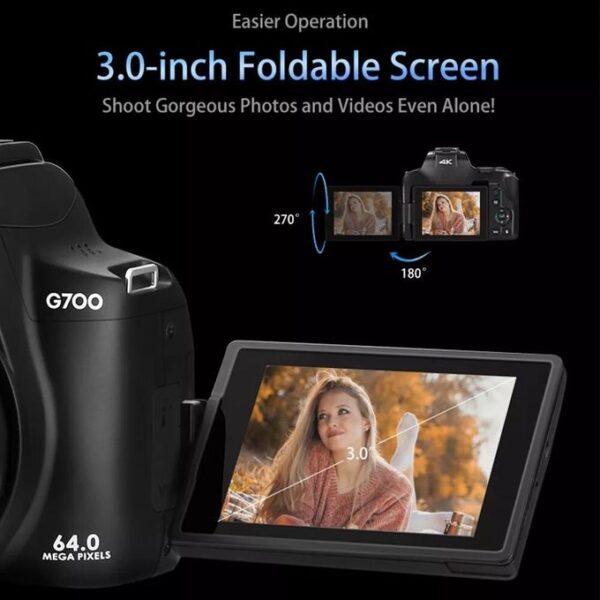 4K / 64MP WiFi Digital Video Camera Camcorder 3.0 Inch IPS Screen 12X Optical Zoom