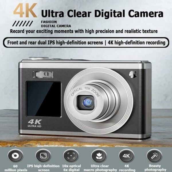 4K HD Optical Zoom Digital Camera 60MP Dual Screen Selfie Camera