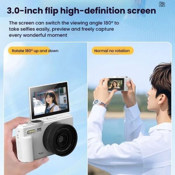 5K HD Digital Camera 75MP 18X Digital Zoom WiFi Video Recorder With Flip Screen