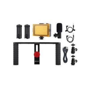 Dual Smartphone Grip Led Light With Microphone Smart Video Kit - Black