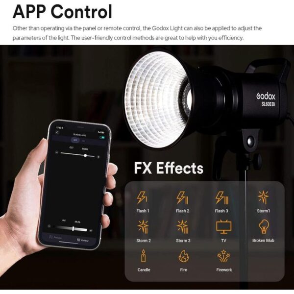 Godox SL60IIBi 75W Bi-Color LED Video Light 2800K–6500K Bowens Mount APP Control-Black