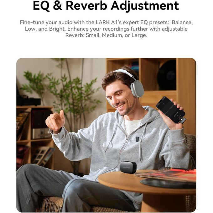 Hollyland LARK A1 Combo – Wireless Mini Microphone for iPhone & Android (2TX + RX + Charging Case)-Space Gray