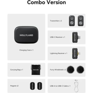 Hollyland LARK A1 Combo – Wireless Mini Microphone for iPhone & Android (2TX + RX + Charging Case)-Space Gray