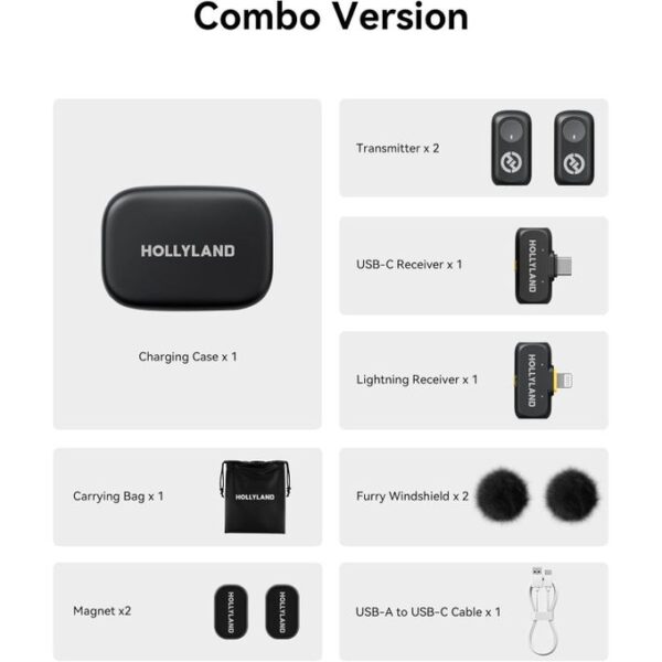 Hollyland LARK A1 Combo – Wireless Mini Microphone for iPhone & Android (2TX + RX + Charging Case)-Space Gray
