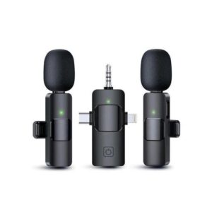 K15 3-in-1 Wireless Lavalier Microphone with Type-C for iPhone, Android, and iPad (2 Microphones)
