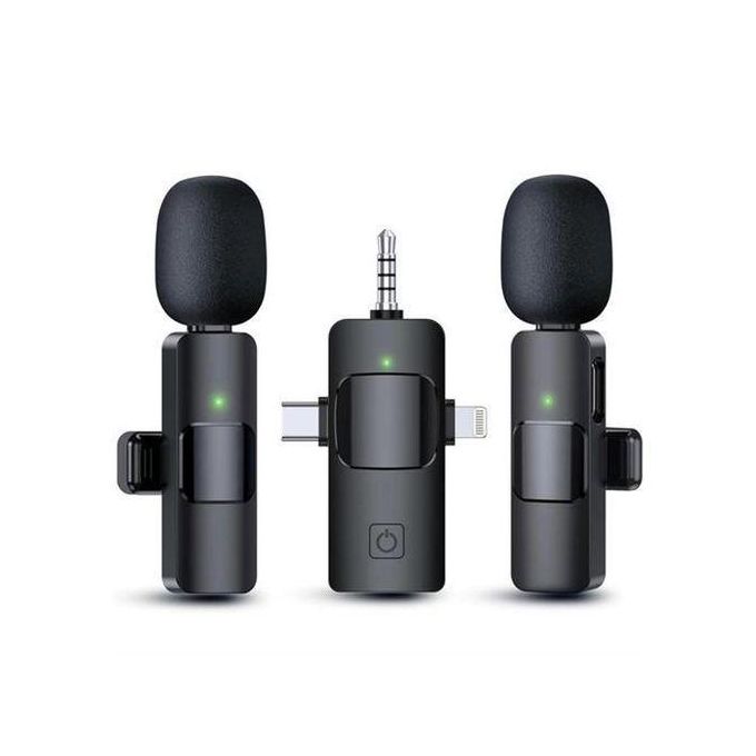 K15 3-in-1 Wireless Lavalier Microphone with Type-C for iPhone, Android, and iPad (2 Microphones)