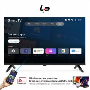LP Smart TV 32 Inch, Android 14.0 System, 1+8G, Frameless Design, 1366×768 HD, WiFi, 2 HDMI 2 USB Ports + 1 year warranty - Black