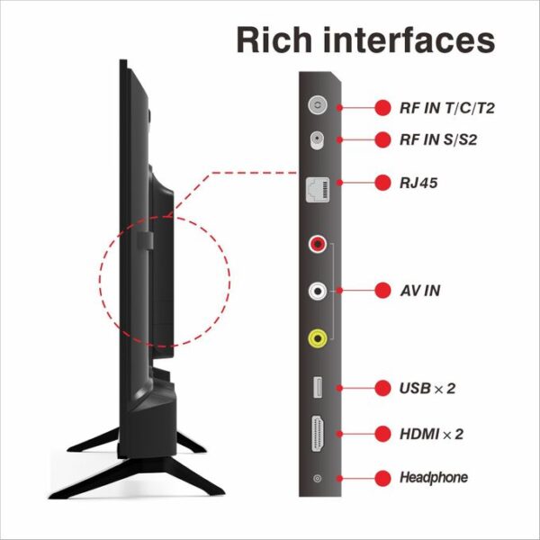 LP Smart TV 32 Inch, Android 14.0 System, 1+8G, Frameless Design, 1366×768 HD, WiFi, 2 HDMI 2 USB Ports + 1 year warranty - Black