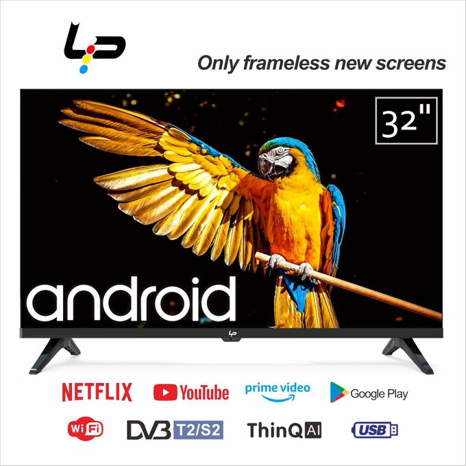LP Smart TV 32 Inch, Android 14.0 System, 1+8G, Frameless Design, 1366×768 HD, WiFi, 2 HDMI 2 USB Ports + 1 year warranty - Black