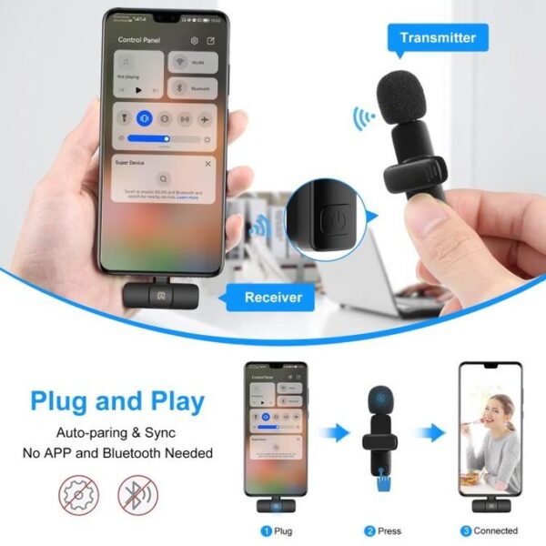 Puluz Dual Wireless Lavalier Microphone for Type-C Phone - Black