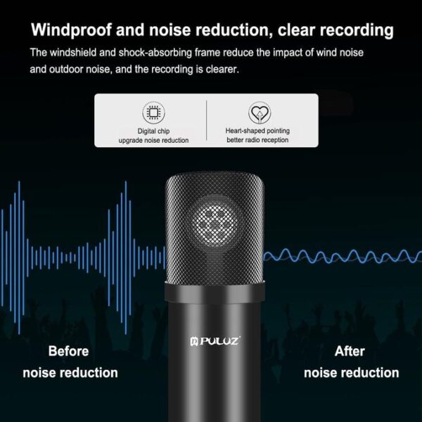 Puluz Studio Broadcast Professional Singing Microphone Kits with Suspension Scissor Arm & Metal Shock Mount & USB Sound Card