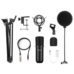 Puluz Studio Broadcast Professional Singing Microphone Kits with Suspension Scissor Arm & Metal Shock Mount & USB Sound Card