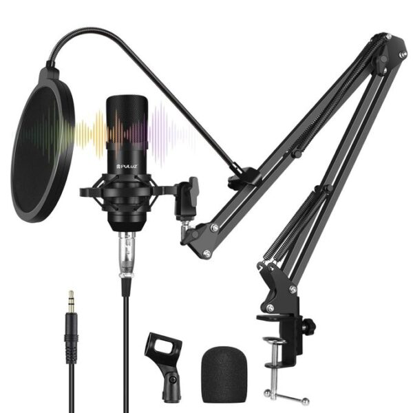 Puluz Studio Broadcast Professional Singing Microphone Kits with Suspension Scissor Arm & Metal Shock Mount & USB Sound Card