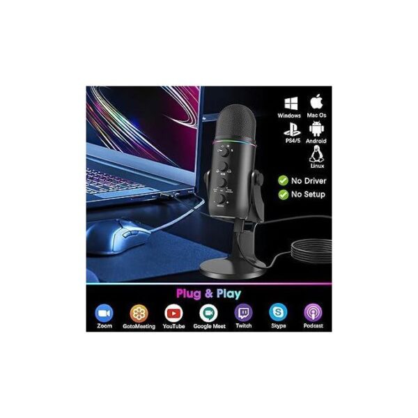 RGB USB Condenser Microphone with Stand – Podcast, Streaming & Recording